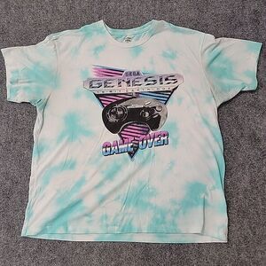 Sega Genesis TShirt Sz XL Tie Dye Blue Adult Game Over 8-bit Retro Single Stitch